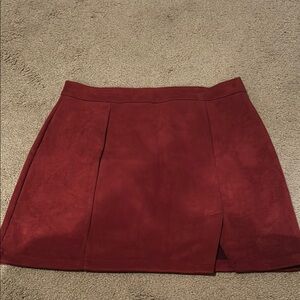 Red A-Line Mini Skirt with Pleats and Slit